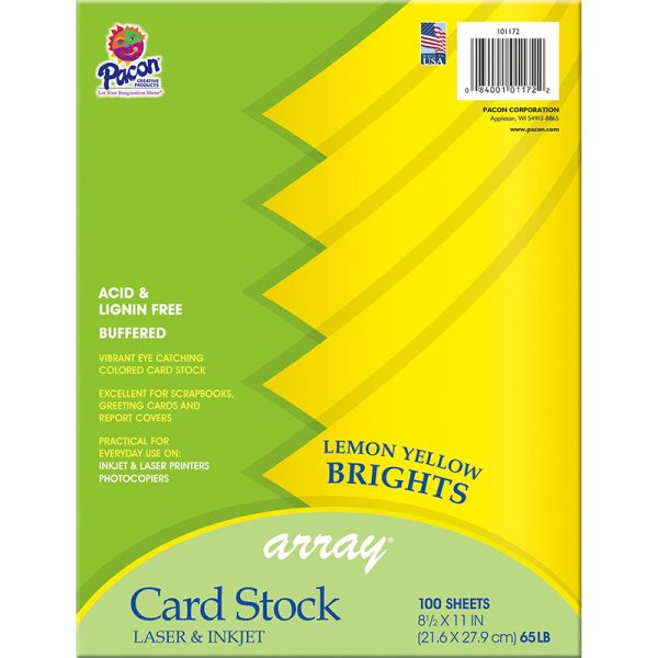 Card Stock, Lemon Yellow, 8-1/2" x 11", 100 Sheets