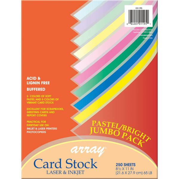 Pastel & Bright Card Stock Assortment, 10 Colors, 8-1/2" x 11", 250 Sheets