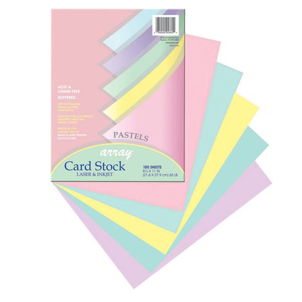 Pastel Card Stock, 5 Assorted Colors, 8-1/2" x 11", 100 Sheets