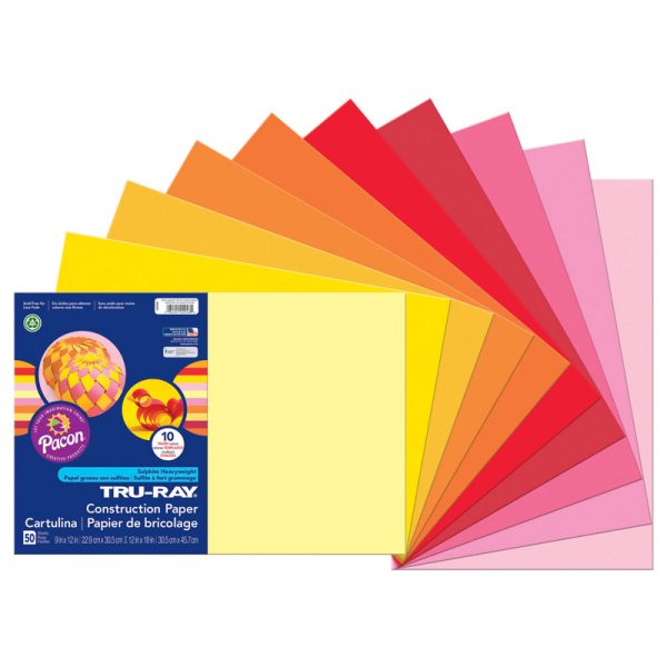 Construction Paper, Warm Assorted, 12" x 18", 50 Sheets