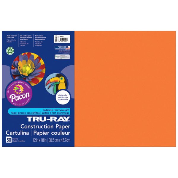 Construction Paper, Orange, 12" x 18", 50 Sheets