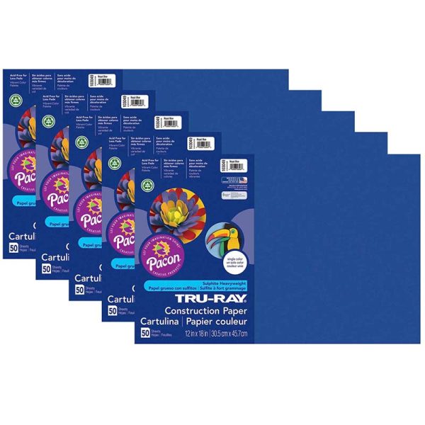 Construction Paper, Royal Blue, 12" x 18", 50 Sheets Per Pack, 5 Packs