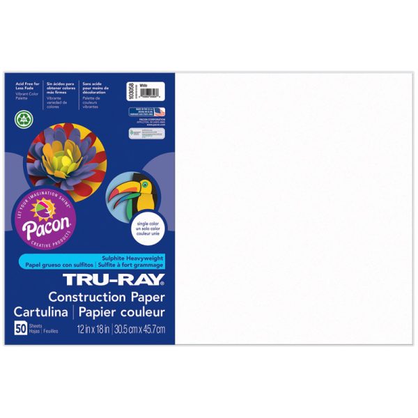 Construction Paper, White, 12" x 18", 50 Sheets