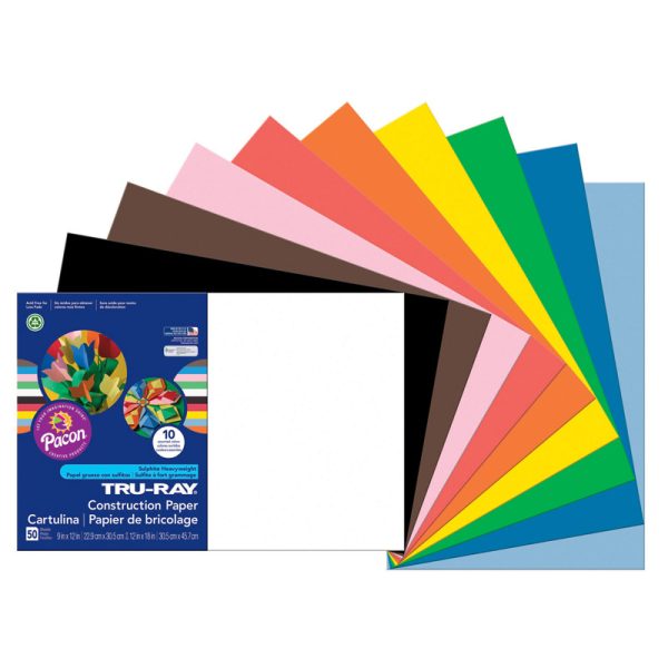 Construction Paper, Standard Assorted, 12" x 18", 50 Sheets