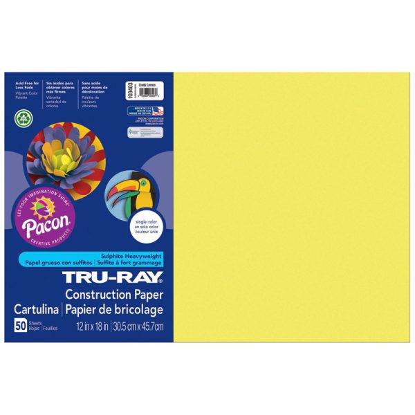 Construction Paper, Lively Lemon, 12" x 18", 50 Sheets