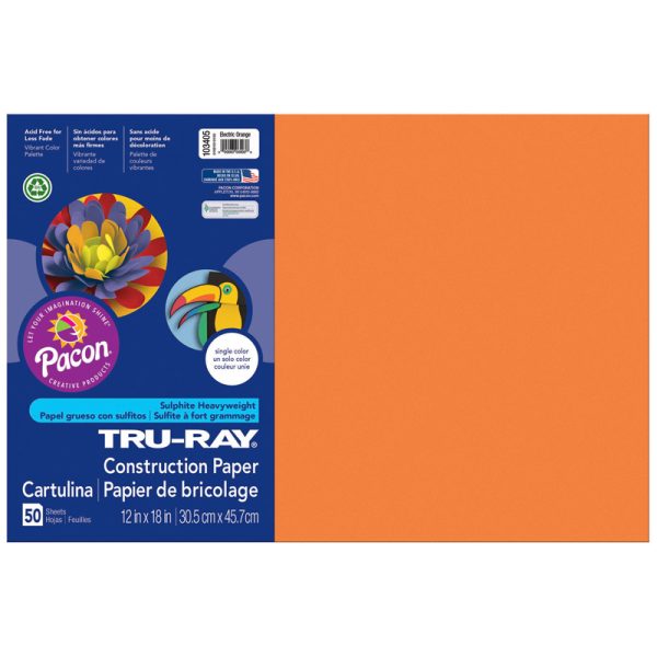 Construction Paper, Electric Orange, 12" x 18", 50 Sheets