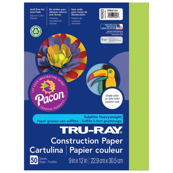 Construction Paper, Brilliant Lime, 9" x 12", 50 Sheets