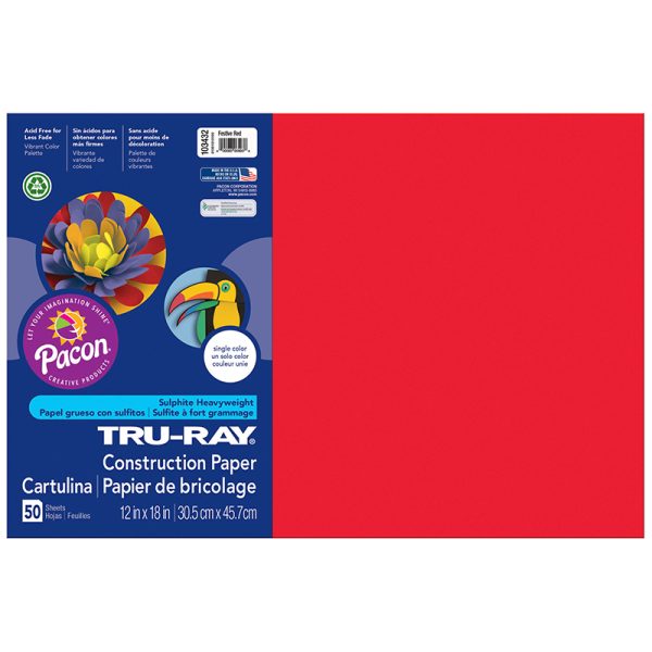 Construction Paper, Festive Red, 12" x 18", 50 Sheets