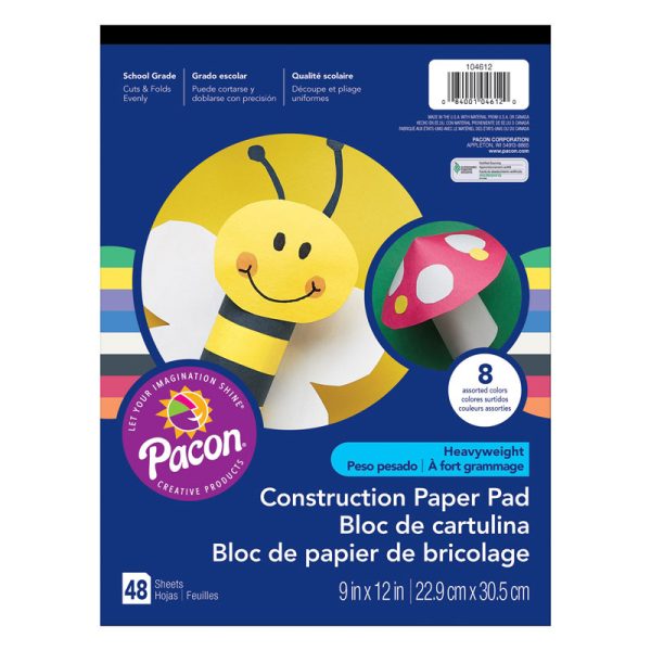 Heavyweight Construction Paper Pad, 8 Assorted Colors, 9" x 12", 48 Sheets