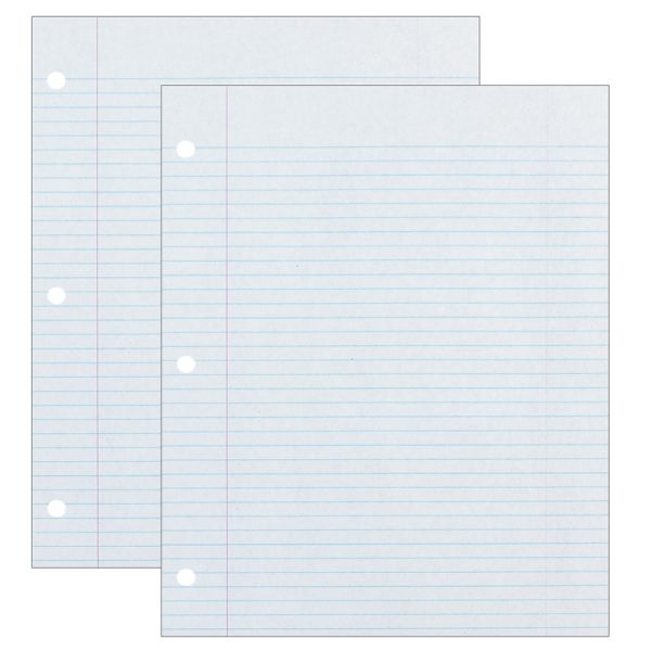 Recycled Filler Paper, White, 3-Hole Punched, 9/32" Ruled w/ Margin 8-1/2" x 11", 500 Sheets Per Pack, 2 Packs