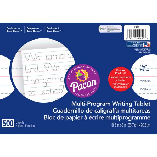 Multi-Program Handwriting Paper, 1-1/8" Ruled (Long Way), White, 10-1/2" x 8", 500 Sheets