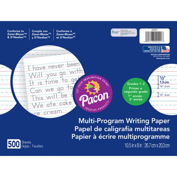 Multi-Program Handwriting Paper, 1/2" Ruled (Long Way), White, 10-1/2" x 8", 500 Sheets