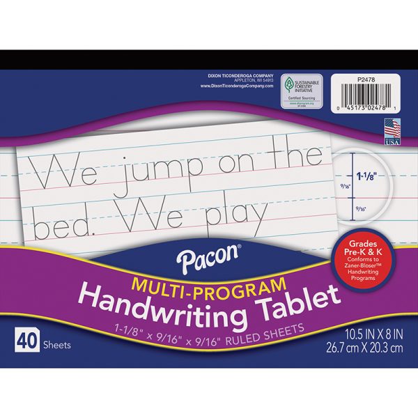 Multi-Program Handwriting Tablet, Zaner-Bloser, 1-1/8" x 9/16" x 9/16" Ruled Long, 10-1/2" x 8", 40 Sheets