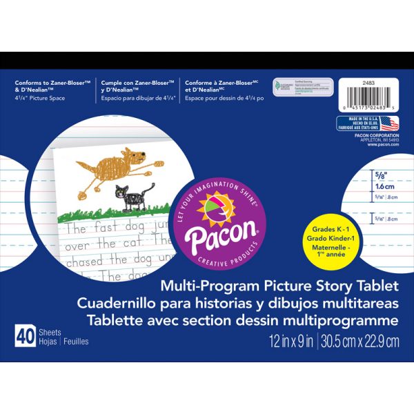 Multi-Program Handwriting Tablet, D'Nealian/Zaner-Bloser, 5/8" x 5/16" x 5/16" Ruled & 4-1/4" Picture Story Space, 12" x 9", 40 Sheets