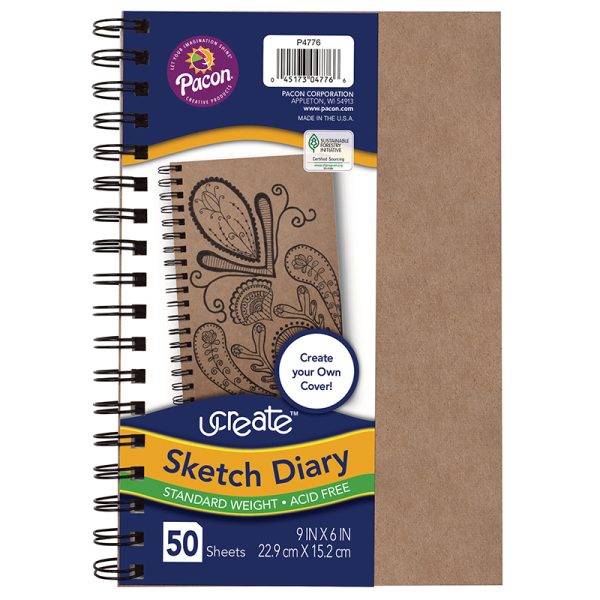 Create Your Own Cover Sketch Diary, Natural Chip Cover, 9" x 6", 50 Sheets