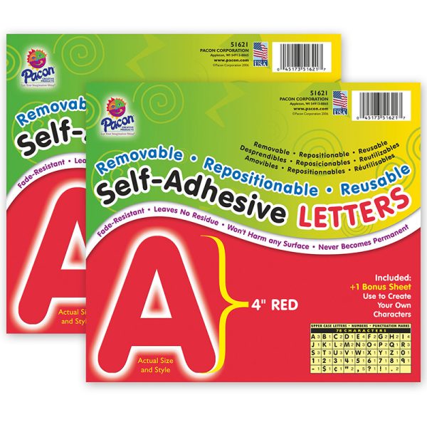 Self-Adhesive Letters, Red, Puffy Font, 4", 78 Characters Per Pack, 2 Packs