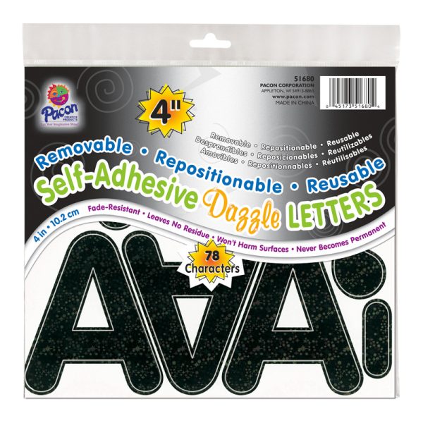 Self-Adhesive Letters, Black Dazzle, Puffy Font, 4", 78 Characters