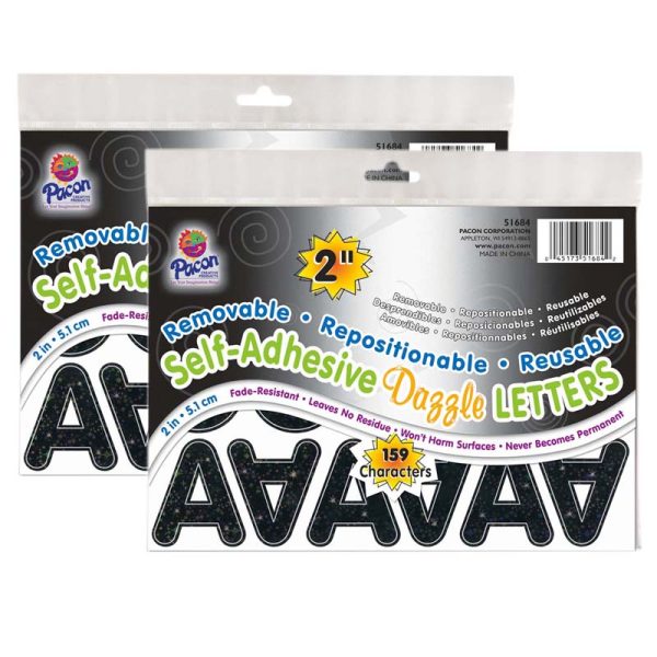 Self-Adhesive Letters, Black Dazzle, Puffy Font, 2", 159 Per Pack, 2 Packs