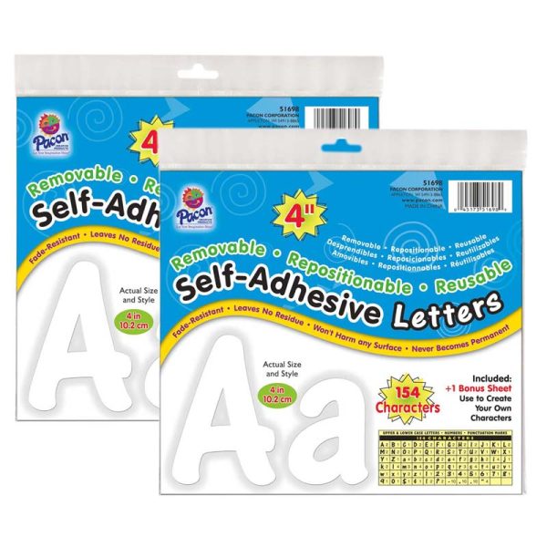 Self-Adhesive Letters, White, Cheery Font, 4", 154 Per Pack, 2 Packs