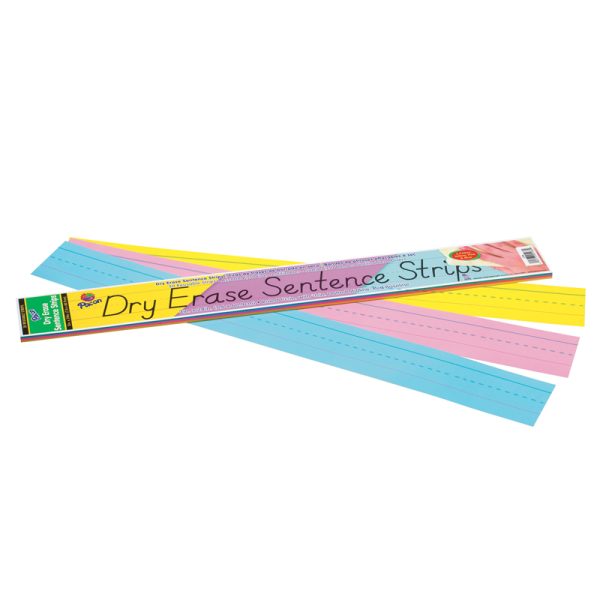 Dry Erase Sentence Strips, 3 Assorted Colors, 1-1/2" X 3/4" Ruled, 3" x 24", 30 Strips