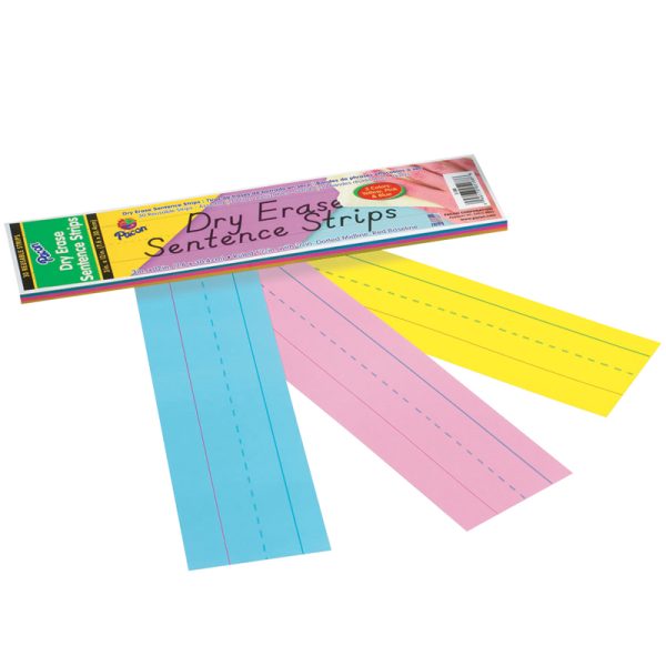 Dry Erase Sentence Strips, 3 Assorted Colors, 1-1/2" X 3/4" Ruled, 3" x 12", 30 Strips