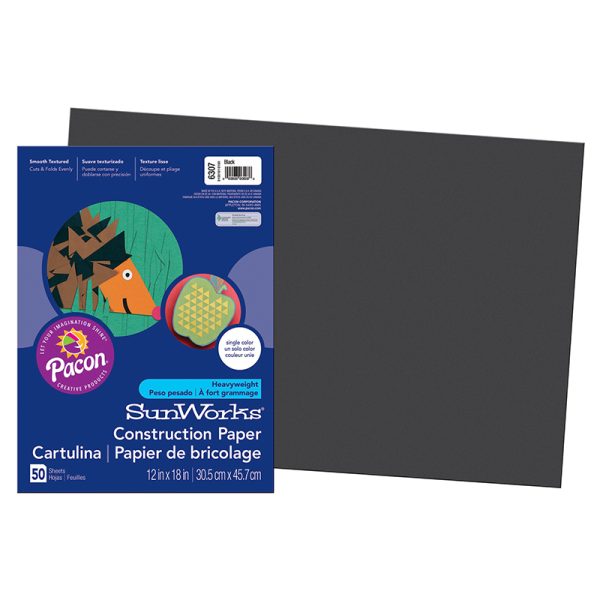 Construction Paper, Black, 12" x 18", 50 Sheets