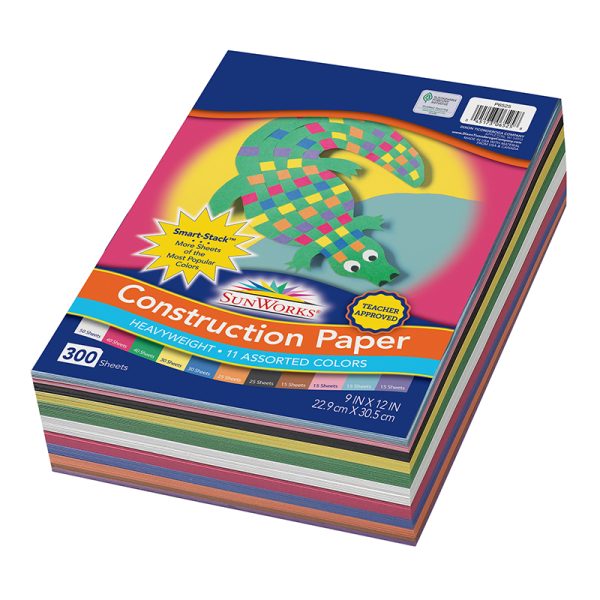 Construction Paper, 11 Assorted Colors, 9" x 12", 300 Sheets