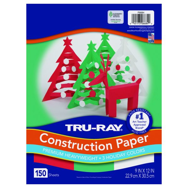 Construction Paper, Holiday Assortment, 9" x 12", 150 Sheets