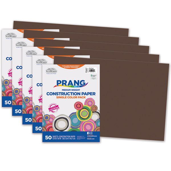 Construction Paper, Dark Brown, 12" x 18", 50 Sheets Per Pack, 5 Packs