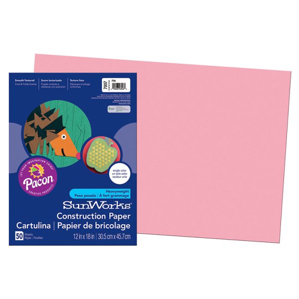 Construction Paper, Pink, 12" x 18", 50 Sheets