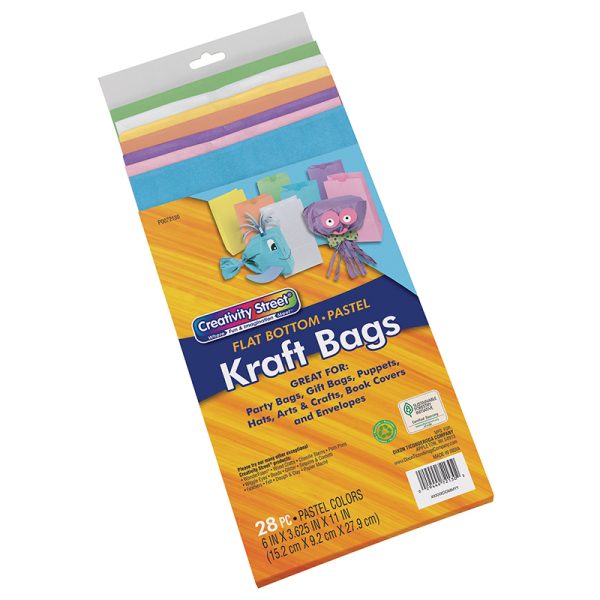 Kraft Bag, Assorted Pastel Colors, 6" x 3-5/8" x 11", 28 Bags