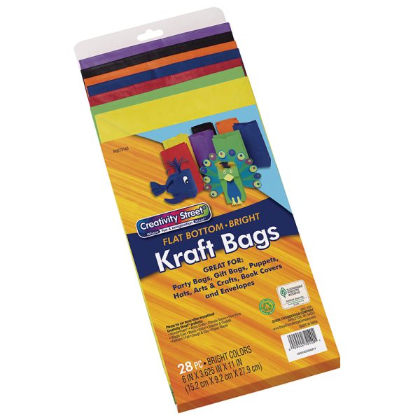 Kraft Bag, Assorted Bright Colors, 6" x 3-5/8" x 11", 28 Bags