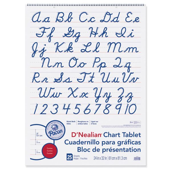 D'Nealian Chart Tablet, Cursive Cover, 2" Ruled, 24" x 32", 25 Sheets