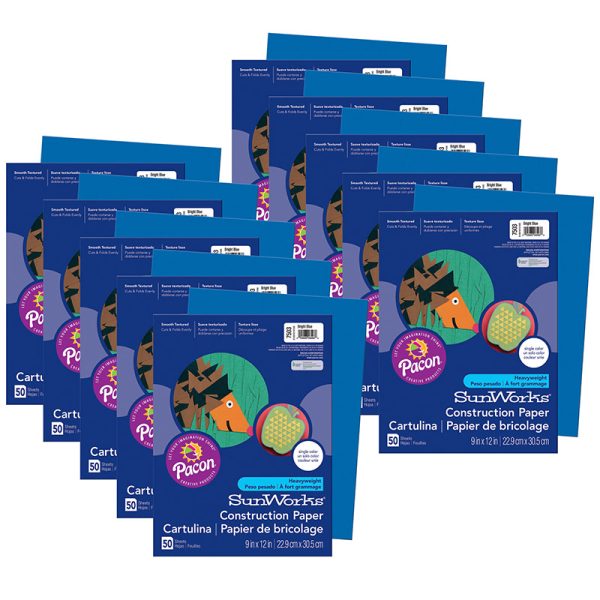 Construction Paper, Bright Blue, 9" x 12", 50 Sheets Per Pack, 10 Packs