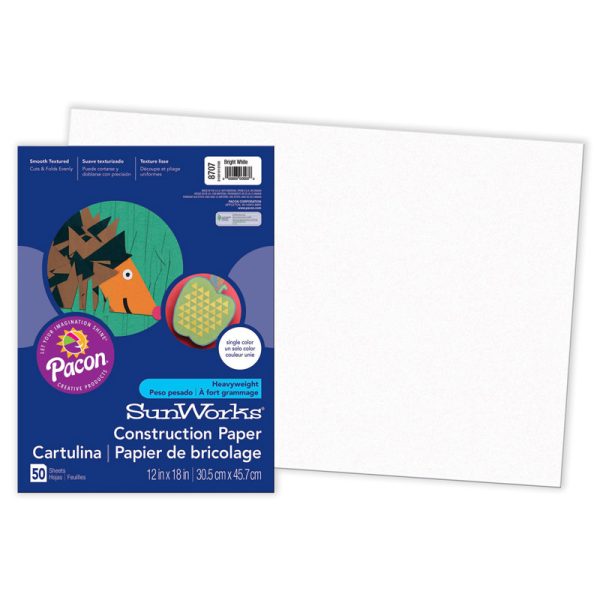 Construction Paper, Bright White, 12" x 18", 50 Sheets