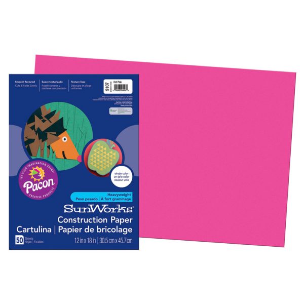 Construction Paper, Hot Pink, 12" x 18", 50 Sheets