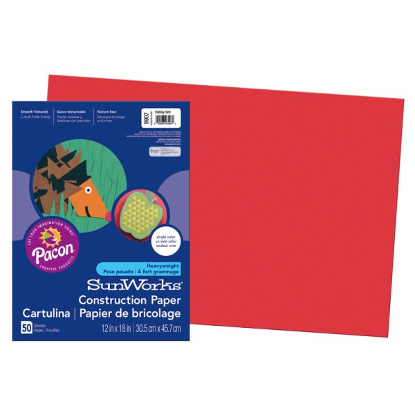 Construction Paper, Holiday Red, 12" x 18", 50 Sheets