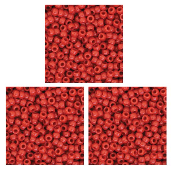 Pony Beads, Red, 6 mm x 9 mm, 1000 Per Pack, 3 Packs