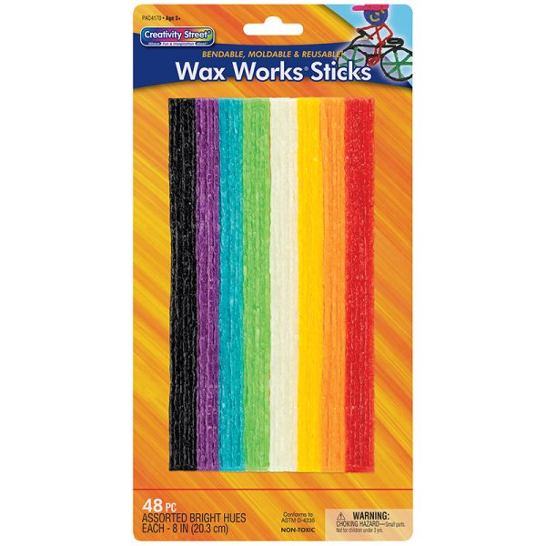 Wax Works® Sticks, Assorted Bright Hues, 8", 48 Pieces