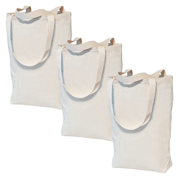 Tote Bags, Large Canvas, 11" x 14" x 4", Pack of 3