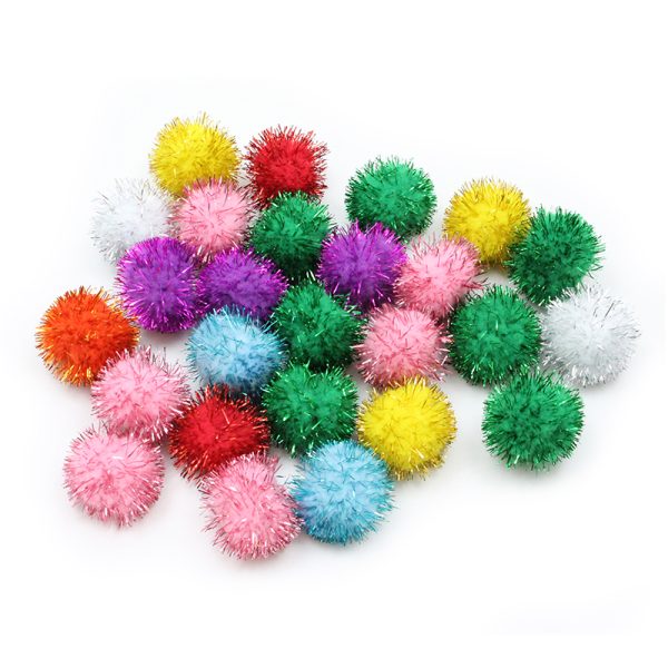 Glitter Pom Pons, Assorted Colors, 33 mm, 40 Pieces