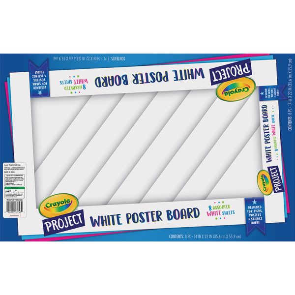 Poster Board, White, 14" x 22", 8 Sheets/Pack, Carton of 24 Packs