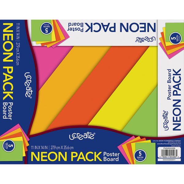 Neon Poster Board, 5 Assorted Colors, 11" x 14", 5 Sheets