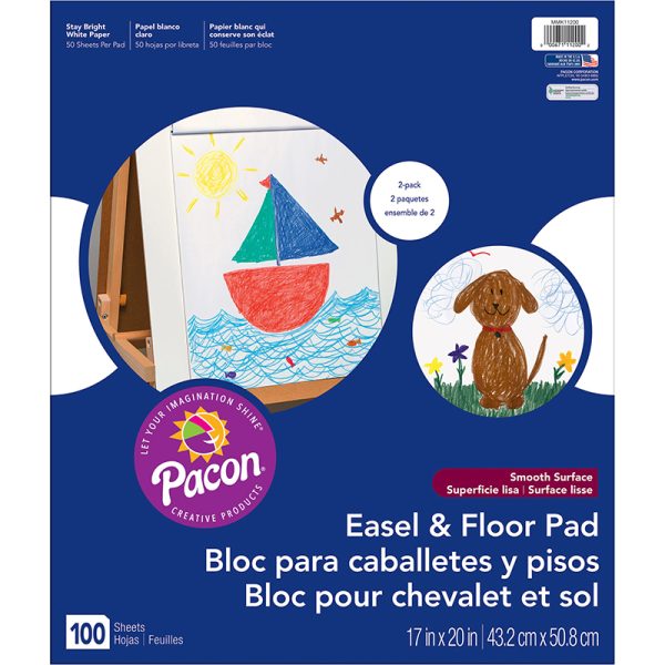 Easel & Floor Pads, White, Unruled 17" x 20", 50 Sheets, Pack of 2