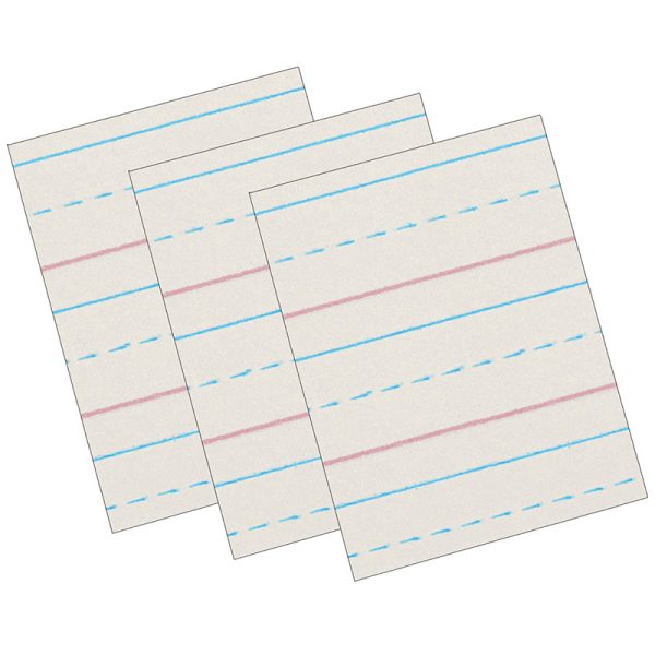 Newsprint Handwriting Paper, Dotted Midline, Grade 2, 1/2" x 1/4" x 1/4" Ruled Short, 8" x 10-1/2", 500 Sheets Per Pack, 3 Packs