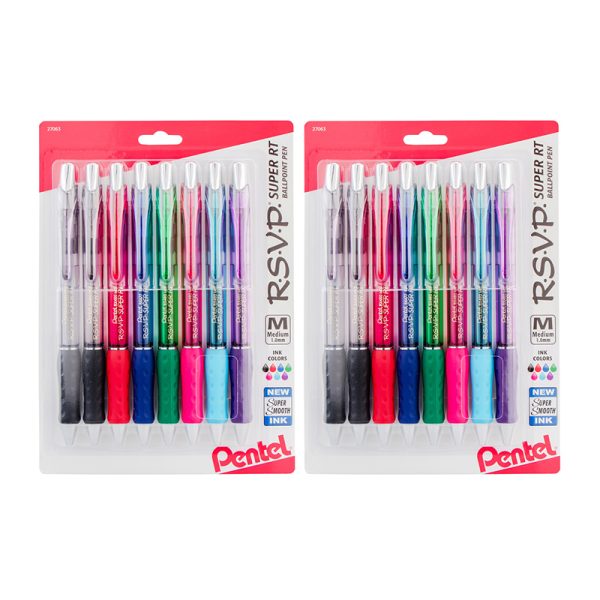 R.S.V.P.® Super RT Retractable Ballpoint Pen, Assorted, 8 Per Pack, 2 Packs