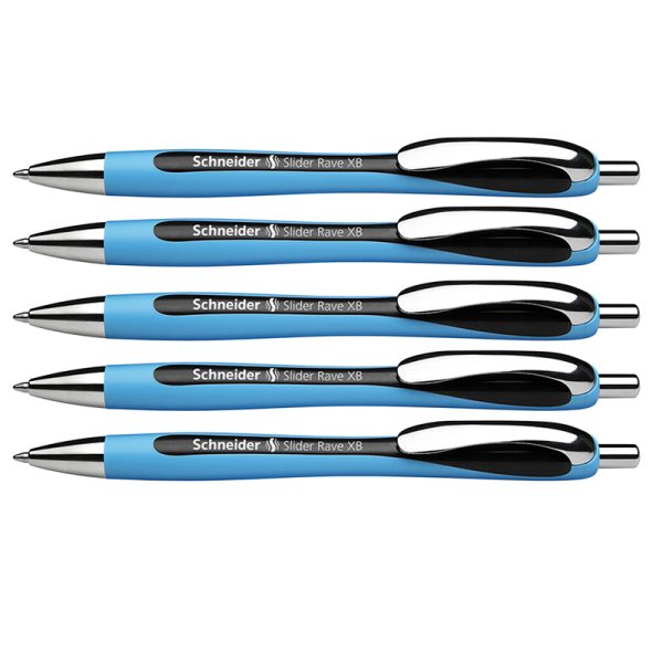 Rave Retractable Ballpoint Pen, ViscoGlide Ink, 1.4 mm, Black, Pack of 5