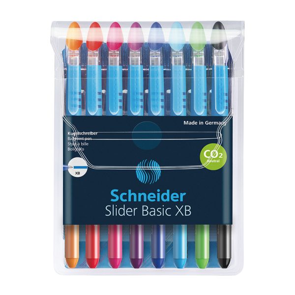 Slider Basic XB Ballpoint Pen, 1.4 mm, 8 Assorted Ink Colors in Reusable Wallet