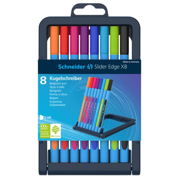 Slider Edge XB Ballpoint Pen, 1.4 mm, 8 Assorted Ink Colors in Adjustable Case Stand