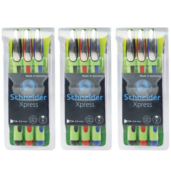 Xpress Fineliner Pen, Fiber Tip, 0.8 mm, 3 Colors Per Pack, 3 Packs